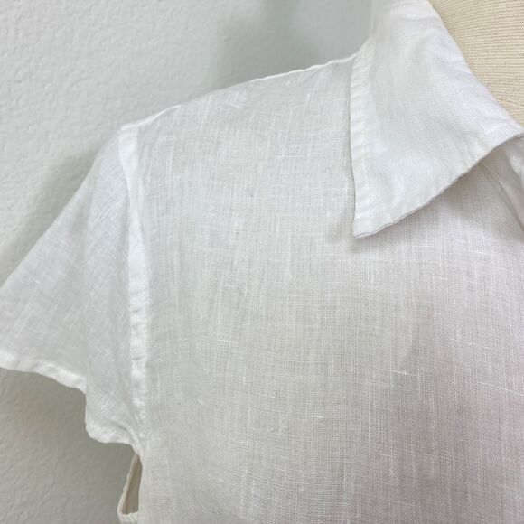 Alexander Bartlett White Linen Blouse XL Short Sleeves Button Front Summer - Picture 3 of 11